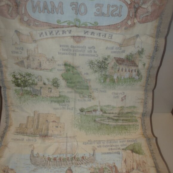 Vintage Linen ILSE of MAN Ellan Vannin Peel Castle St. Johns Oldest Parliament - Picture 5 of 8